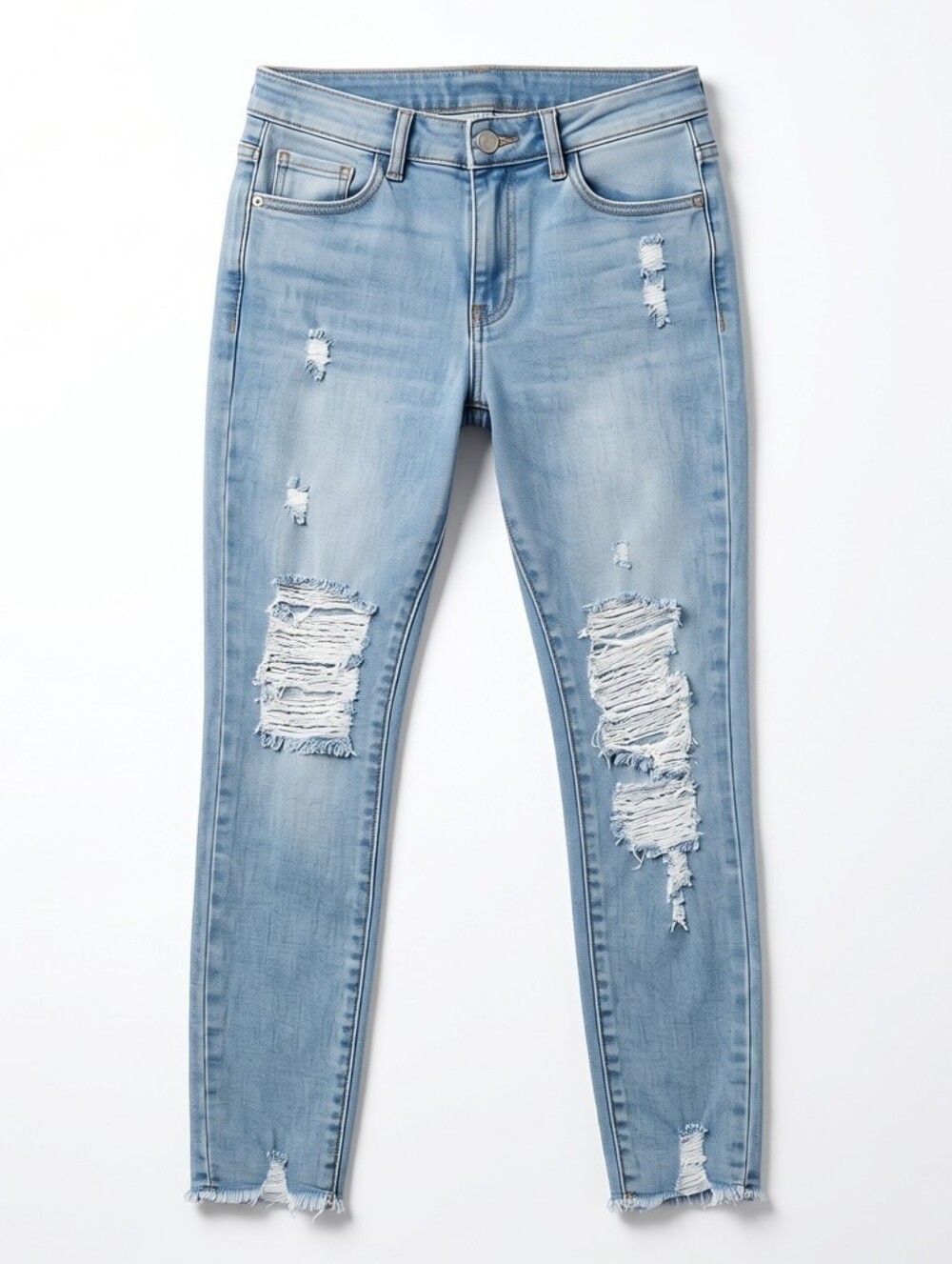 Risen Jeans-Light Wash Ripped Skinny for Women - Stretch Denim Size 1